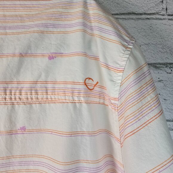 REEL LIFE SHORT SLEEVE MENS BUTTON DOWN SHIRT WHITE WITH ORANGE STRIPES SIZE XL - Picture 7 of 7